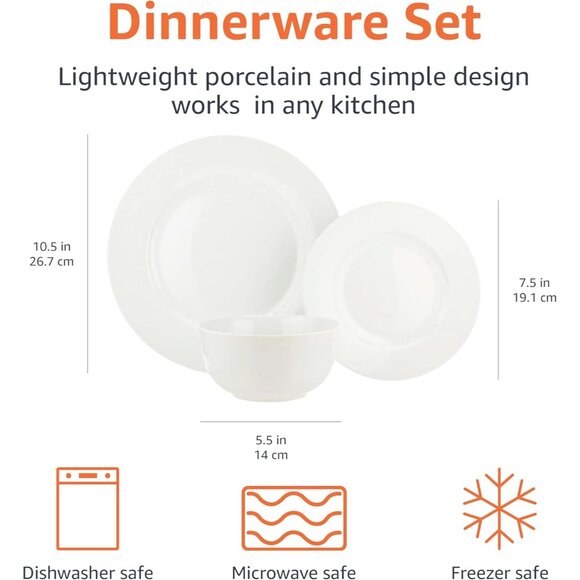 🆕Bowls 18-Piece White Dinnerware Set Lightweight Durable Microwave Solid Dishes - Picture 3 of 9